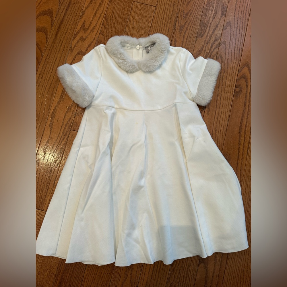 Il Gufo White Dress with Faux Fur Trim